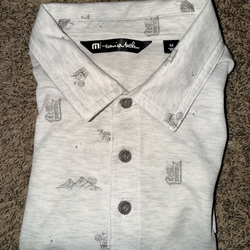 Travis Matthew Polo Shirt Mens Medium Gray Golf Casual All Over Print - Picture 6 of 8